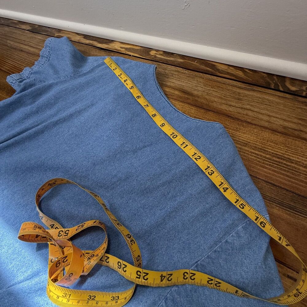 Vintage 90s Chambray Pintuck Pleated Dress | Prairie Cottage Denim Midi - Picture 10 of 16